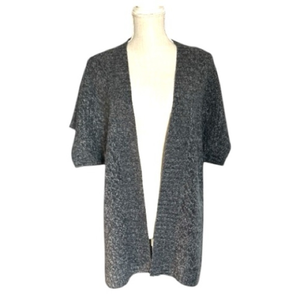 St John's Bay short sleeve open front cardigan sweater marled dark gray knit L - Picture 3 of 12
